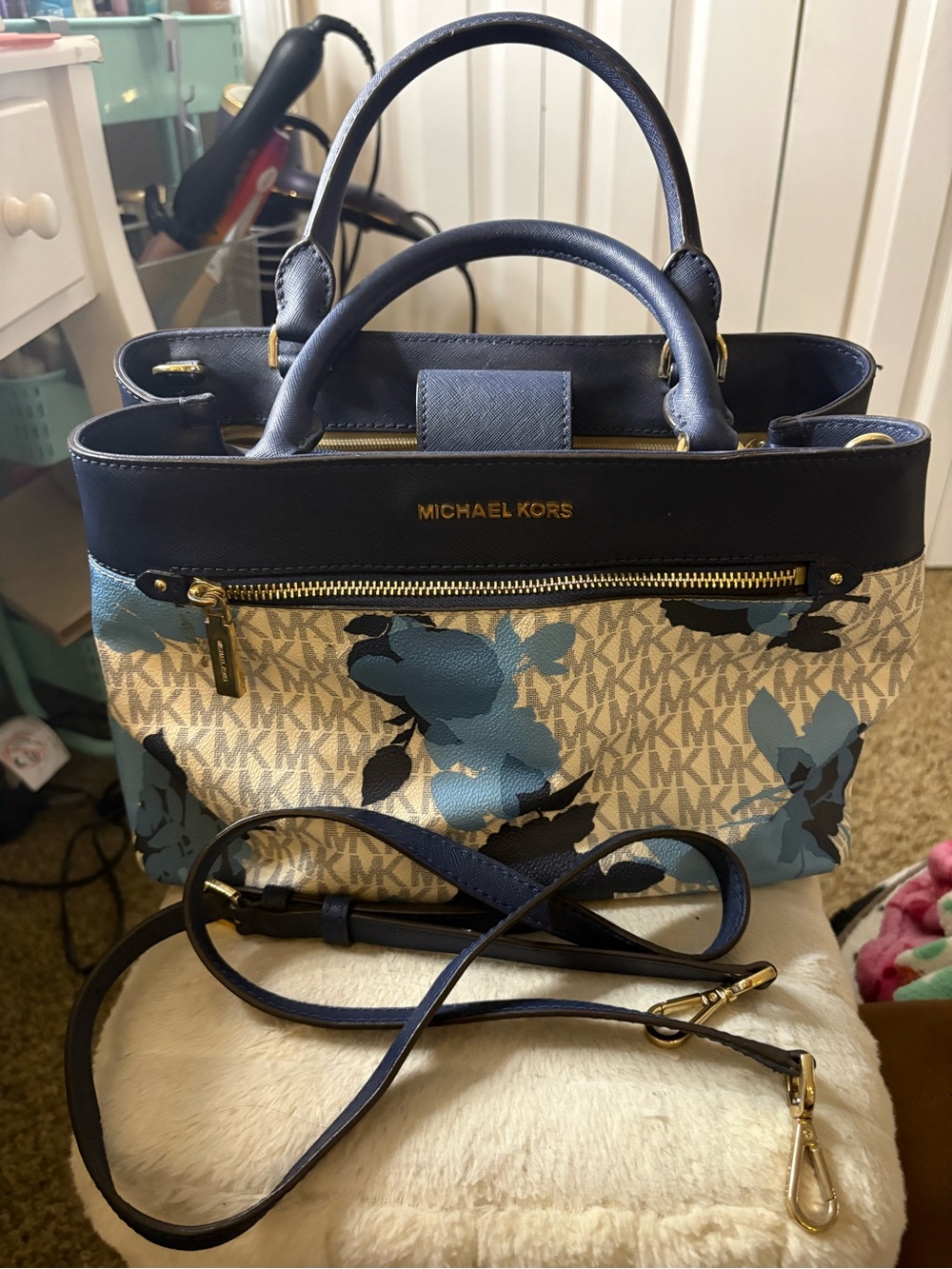 Michael Kors Blue Floral Logo Satchel